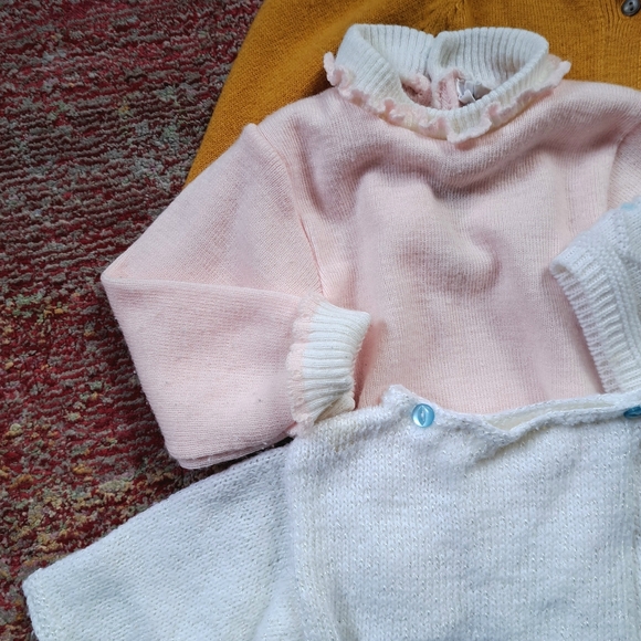 Bundle of Vintage Baby Sweaters - Pink Baby Sweater - Hand Knit BabY Clothes - Picture 2 of 5